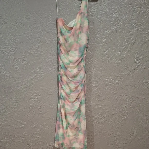 Astr Pink and Green Ruched Sheath Dress Size S - Picture 4 of 8
